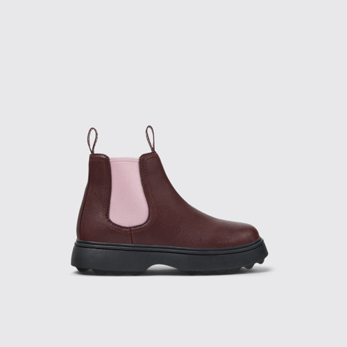 Side view of Norte Burgundy Leather Ankle Boots for Kids.