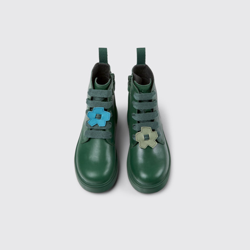 Overhead view of Twins Green leather ankle boots for kids