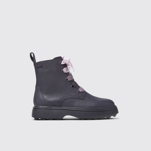 Image of Side view of Norte Purple leather ankle boots for kids