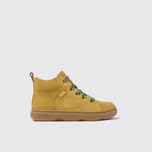 Side view of Kiddo Brown nubuck ankle boots for kids
