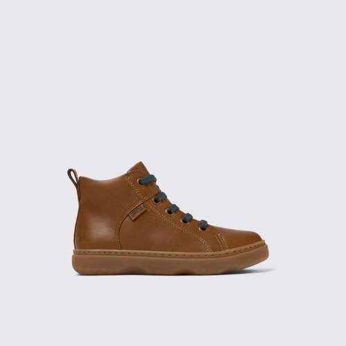Image of Side view of Kiddo Brown leather ankle boots for kids