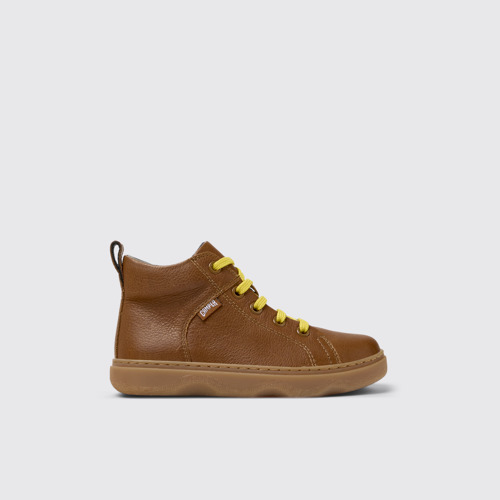 Side view of Kiddo Brown Leather Ankle Boots for Kids.