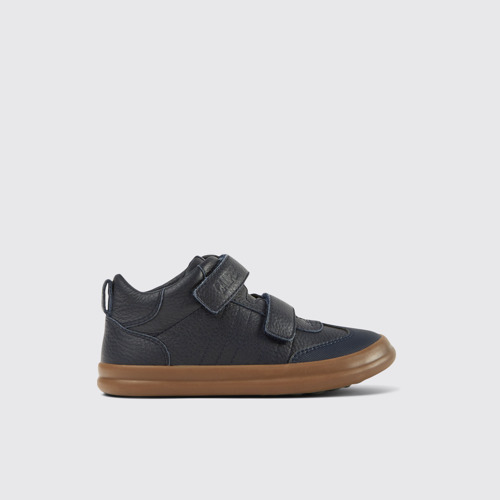 Side view of Pursuit Blue leather and textile sneakers for kids