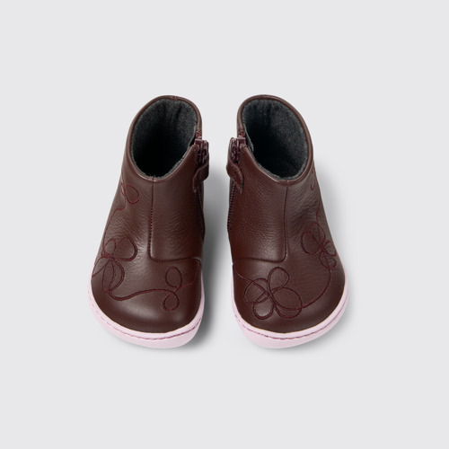Overhead view of Twins Burgundy Leather ankle boot for kids