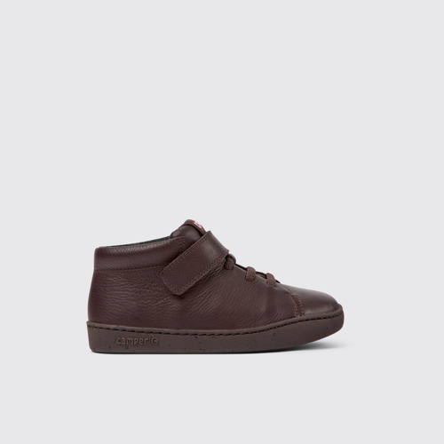 Image of Side view of Peu Touring Burgundy leather ankle boots for kids
