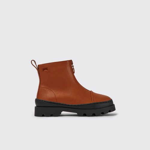 Side view of Brutus Brown zip up leather boots
