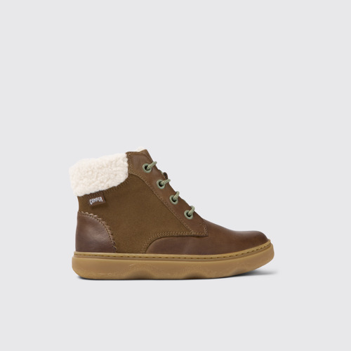 Image of Side view of Kiddo Brown leather and nubuck ankle boots for kids