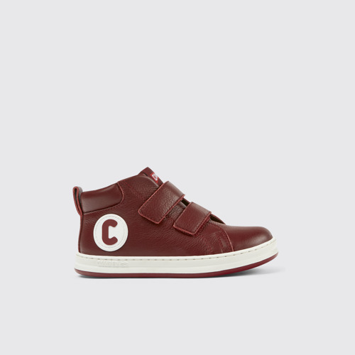 Image of Side view of Runner Burgundy and white leather sneakers