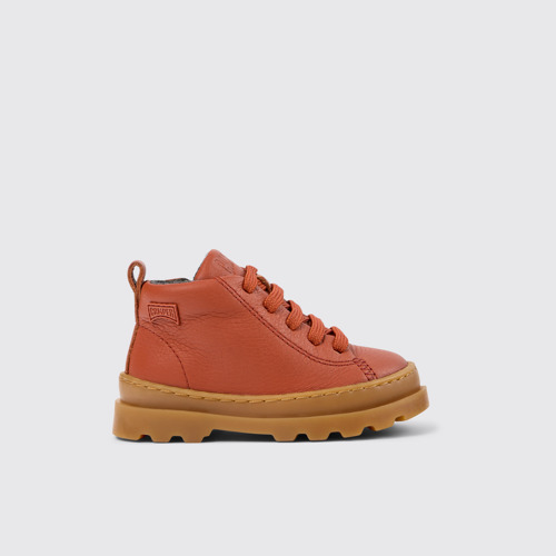 Side view of Brutus Red leather ankle boots for kids
