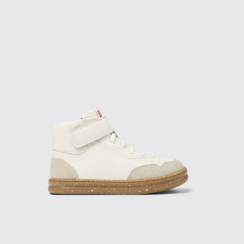 Side view of Runner White leather and nubuck ankle boots for kids