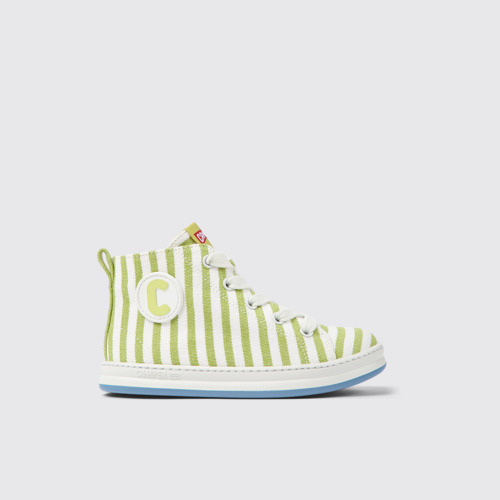 Side view of Runner Green and white textile sneakers for kids