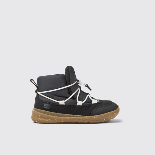 Image of Side view of Ergo Black textile ankle boots for kids