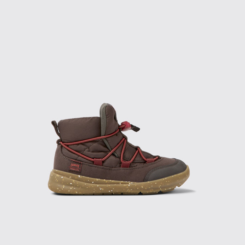 Image of Side view of Ergo Brown textile ankle boots for kids