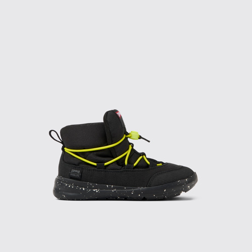 Side view of Ergo Black textile ankle boots for kids