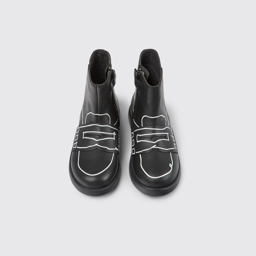 Image of Overhead view of Twins Black leather ankle boots for kids