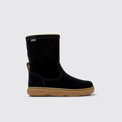 Side view of Kiddo Black Nubuck Mid Boots for Kids.