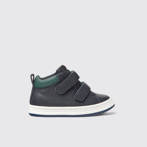 Side view of Runner Navy blue leather sneakers for kids