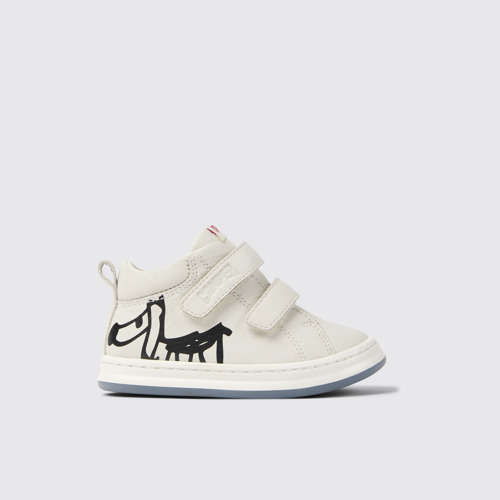 Image of Side view of Twins White and black leather sneakers for kids