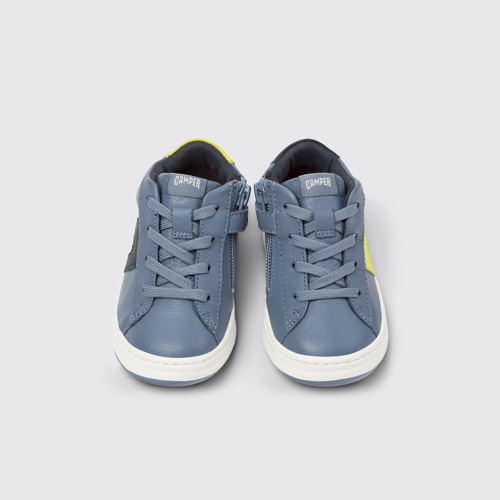 Image of Overhead view of Twins Gray leather sneakers for kids