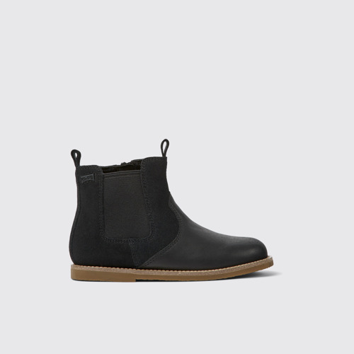 Side view of Savina Black nubuck and leather ankle boots for kids