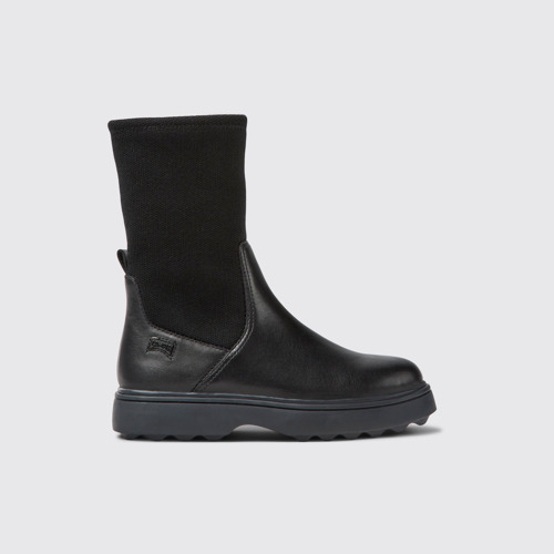 Side view of Norte Black leather boots for kids