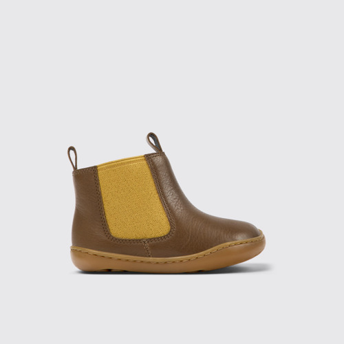 Image of Side view of Peu Brown leather boots for kids
