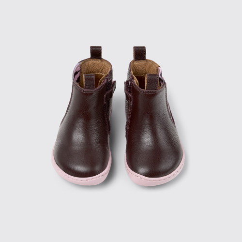 Overhead view of Twins Burgundy Leather Ankle Boots for Kids.