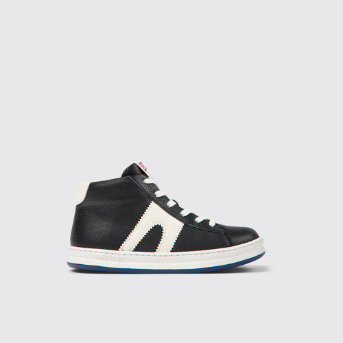 Image of Side view of Runner Black and white leather sneakers for kids