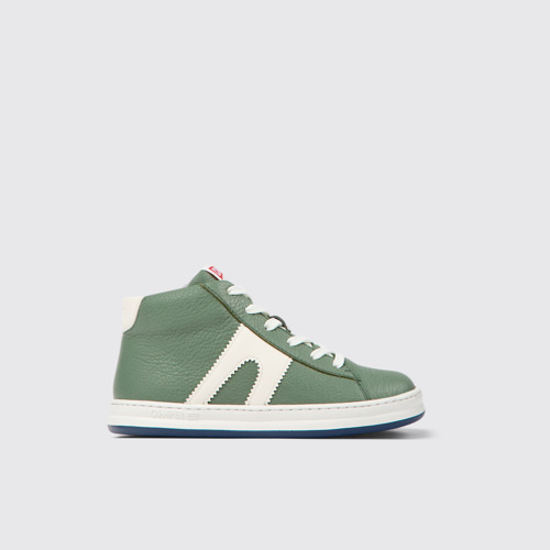 Image of Side view of Runner Green and white leather ankle boots for kids