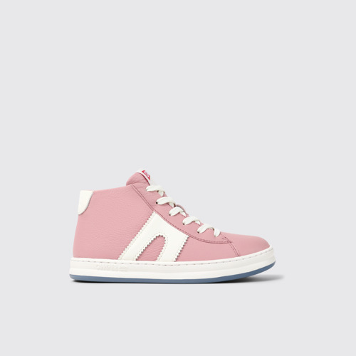 Image of Side view of Runner Pink and white recycled leather sneakers for kids