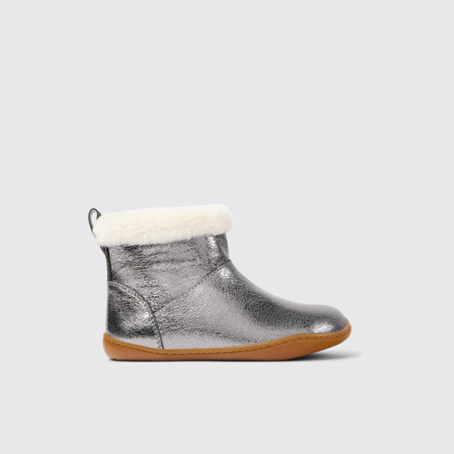 Image of Side view of Peu Gray leather boots for kids
