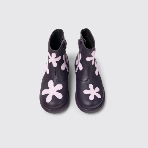 Image of Overhead view of Twins Purple leather boots for kids