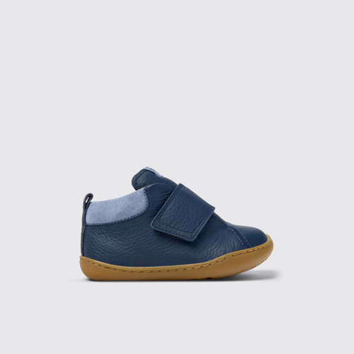 Side view of Peu Blue Leather and Nubuck Ankle Boots for Kids.