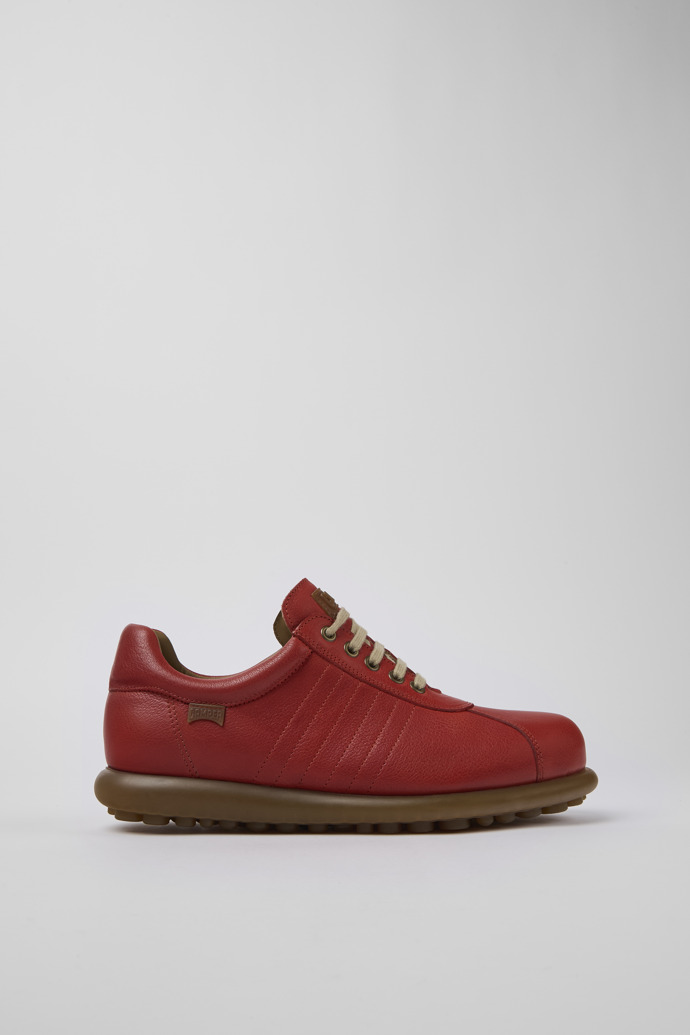 Image of Side view of Pelotas Red Leather Oxford Sneaker for Men