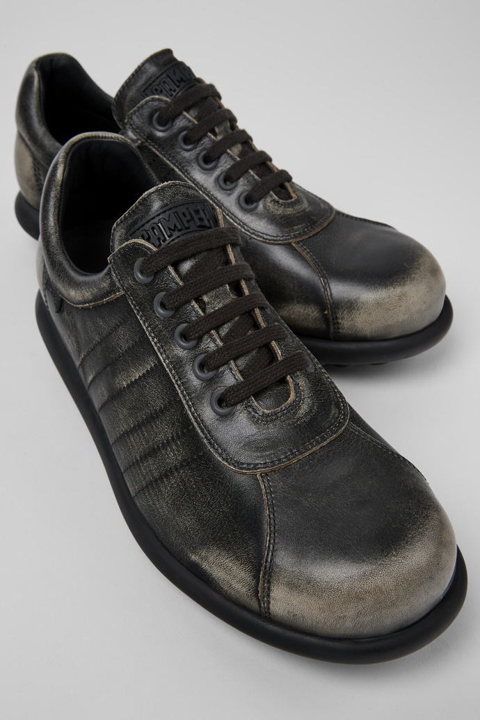 Close-up view of Pelotas Gray leather shoes for men