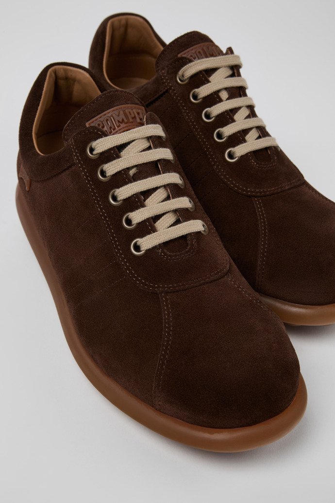 Close-up view of Pelotas Brown nubuck shoes for men