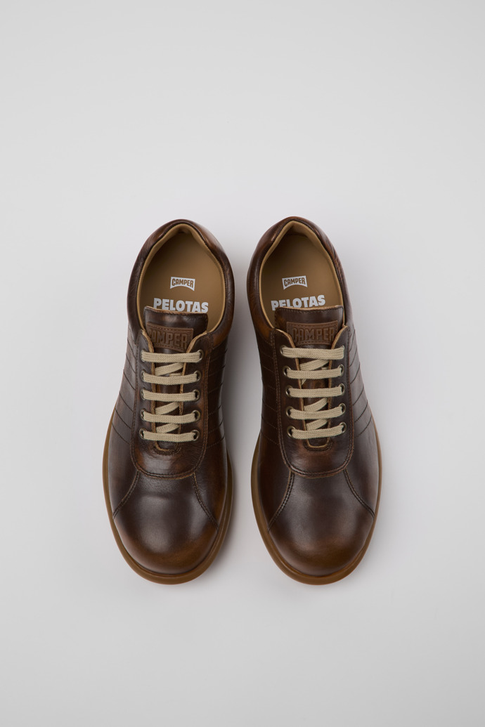 Overhead view of Pelotas Brown Leather Shoes for Men.