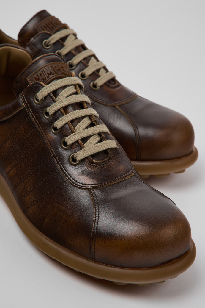 Close-up view of Pelotas Brown Leather Shoes for Men.