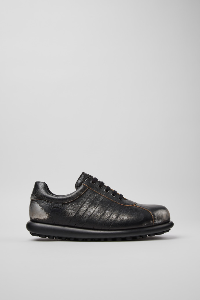 Side view of Pelotas Black and Gray Vegetable-Tanned Leather Shoes for Men.