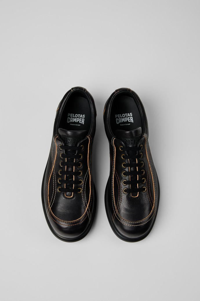 Overhead view of Twins Black Vegetable-Tanned Leather Shoes for Men.