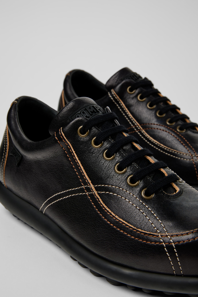 Close-up view of Twins Black Vegetable-Tanned Leather Shoes for Men.