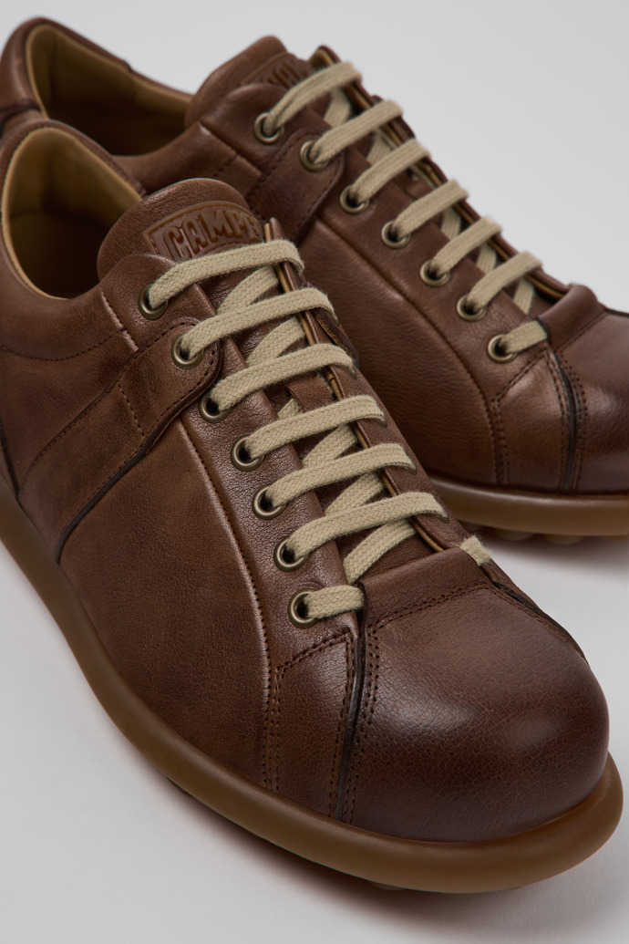 Close-up view of Pelotas Brown Leather Men's Shoes.