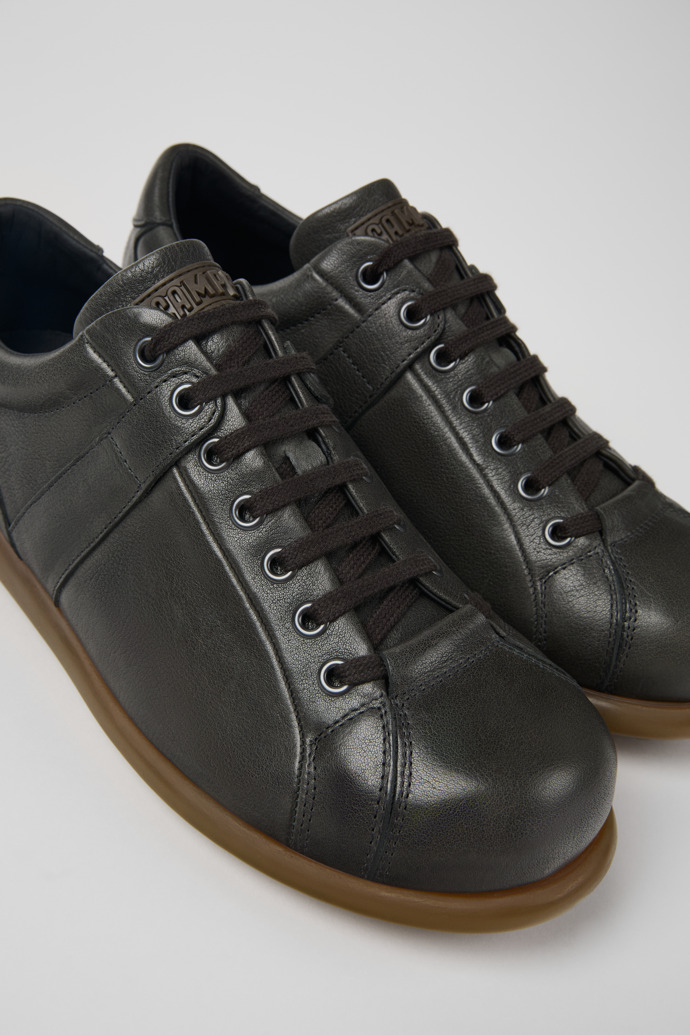 Close-up view of Pelotas Gray leather shoes