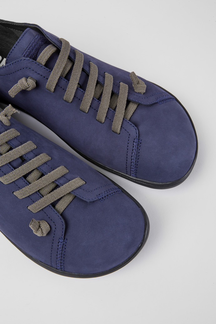 Close-up view of Peu Blue nubuck shoes for men