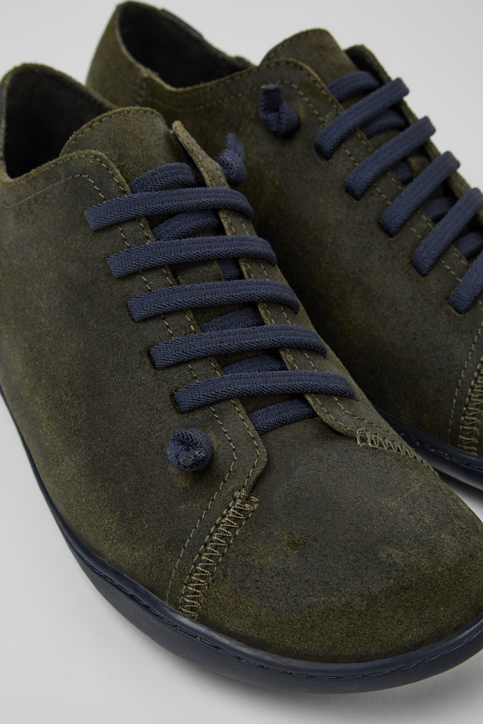 Close-up view of Peu Green nubuck shoes for men
