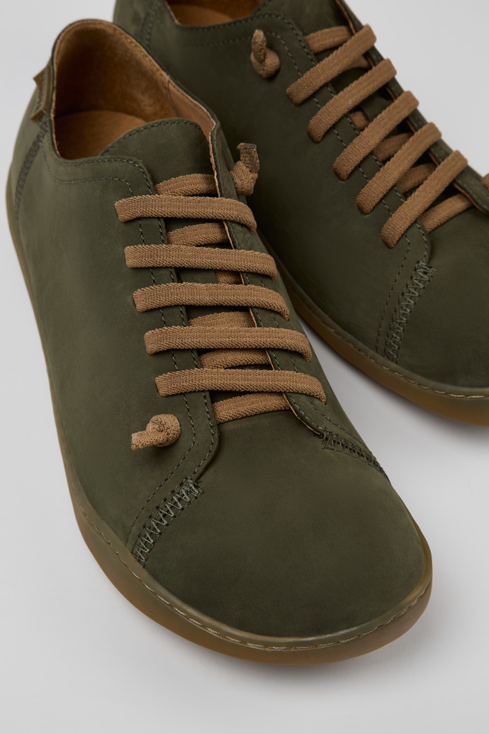 Close-up view of Peu Green nubuck shoes for men