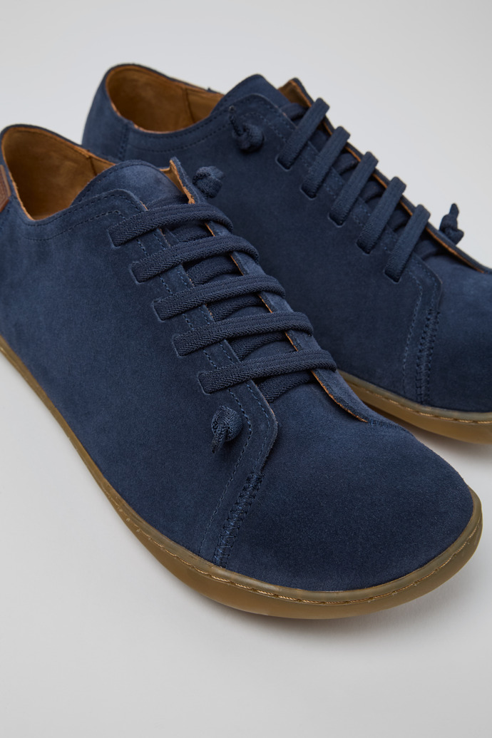 Close-up view of Peu Blue nubuck shoes for men