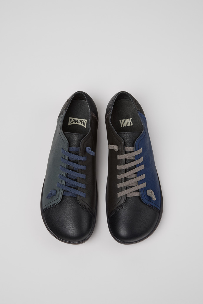 Overhead view of Twins Black Leather Shoes for Men.