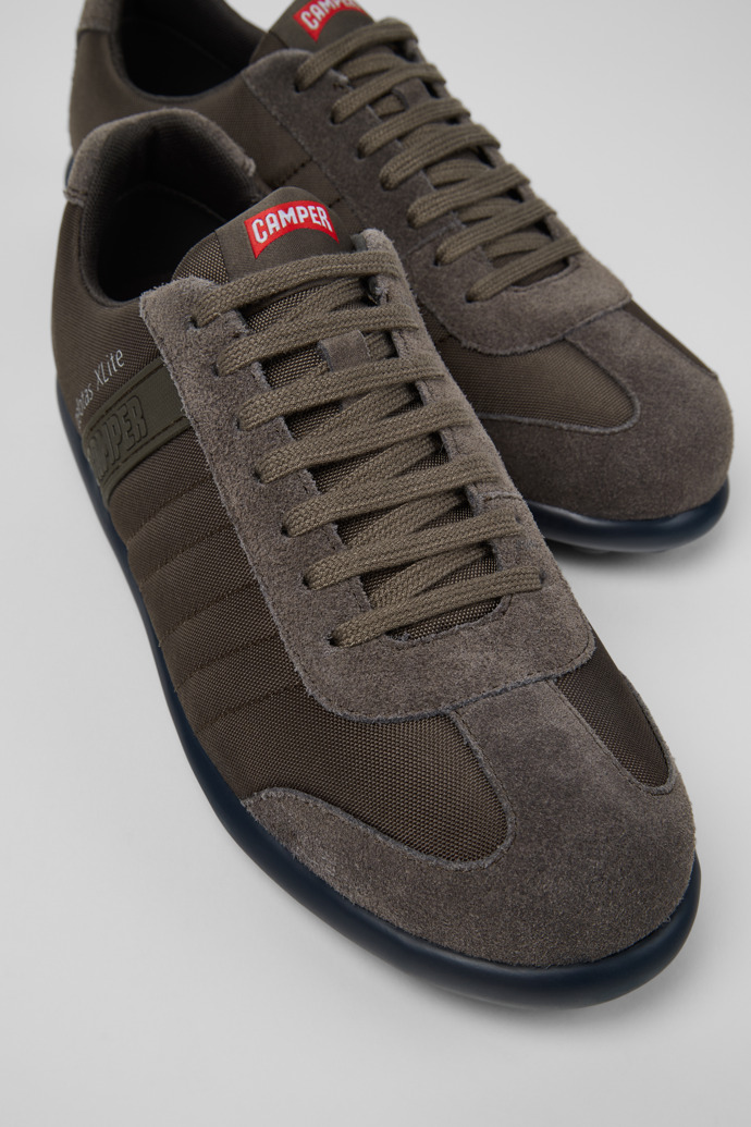 Close-up view of Pelotas XLite Brown Textile and Nubuck Shoes for Men.