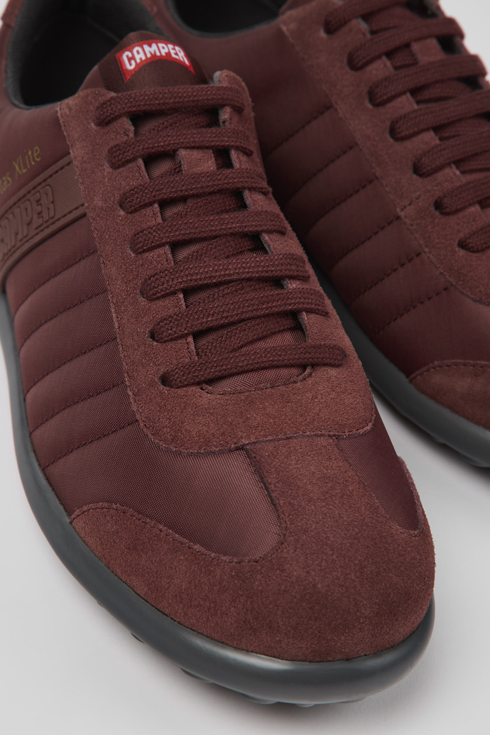 Close-up view of Pelotas XLite Burgundy textile and nubuck shoes for men
